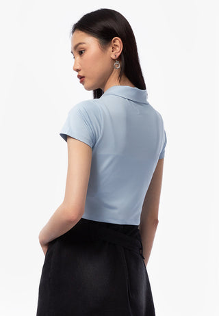 Short Sleeve Ruched Crop Blouse