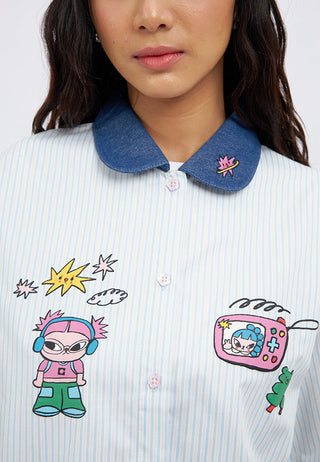 Colorbox x Liunic Contrast Collar Stripes Shirt
