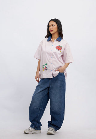 Colorbox x Liunic Contrast Collar Stripes Shirt