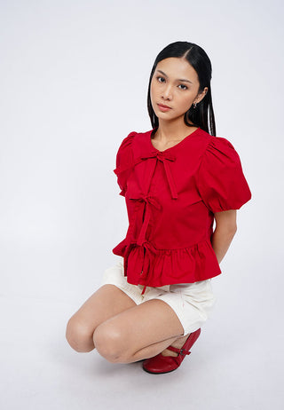 Puff Sleeve Blouse with Front Tie