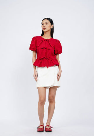 Puff Sleeve Blouse with Front Tie