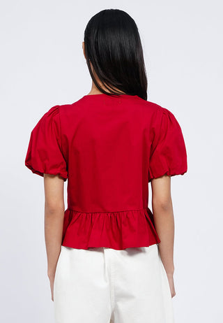 Puff Sleeve Blouse with Front Tie