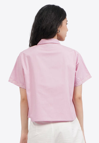 Embroidered Bow Short Sleeve Shirt