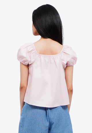 Tied Front Puff Sleeves Blouse