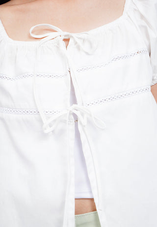 Tied Front Puff Sleeves Blouse