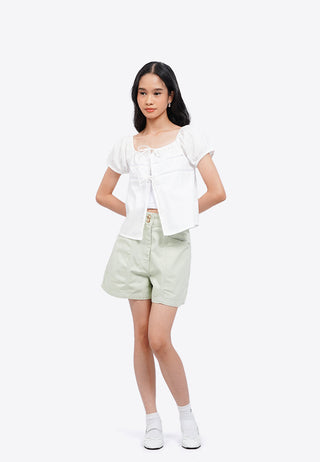 Tied Front Puff Sleeves Blouse