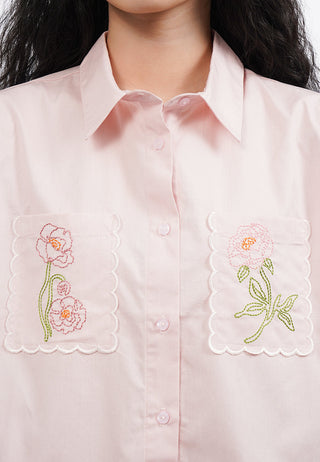 Embroidered Short Sleeve Crop Shirt