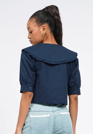 Embroidered Wide Collar Crop Blouse
