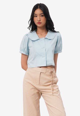 Peterpan Collar Short Sleeve Blouse