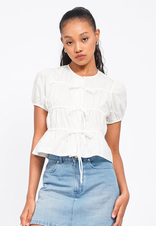 Front Tie Short Sleeve Blouse