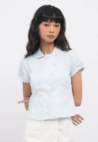 Asymmetric Button Short Sleeve Blouse