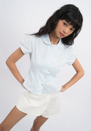 Asymmetric Button Short Sleeve Blouse