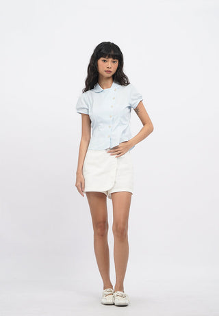 Asymmetric Button Short Sleeve Blouse