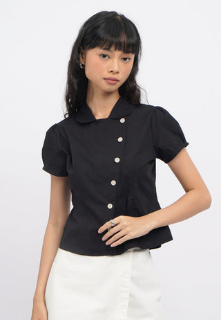 Asymmetric Button Short Sleeve Blouse