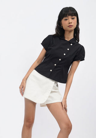 Asymmetric Button Short Sleeve Blouse