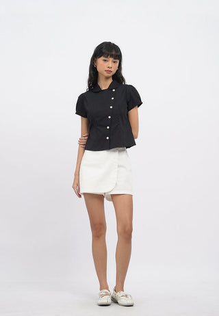 Asymmetric Button Short Sleeve Blouse