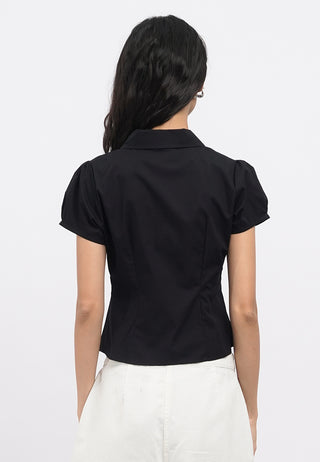 Asymmetric Button Short Sleeve Blouse