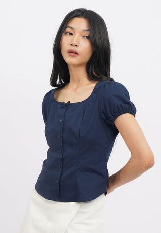 Square Neck Top with Puffy Sleeves