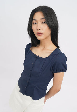 Square Neck Top with Puffy Sleeves
