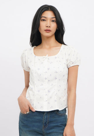 Square Neck Top with Puffy Sleeves