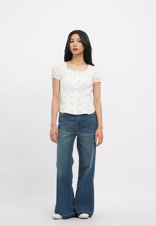 Square Neck Top with Puffy Sleeves