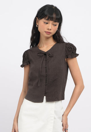 Short Sleeve Blouse with Tie Details