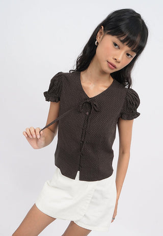 Short Sleeve Blouse with Tie Details