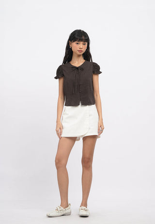 Short Sleeve Blouse with Tie Details
