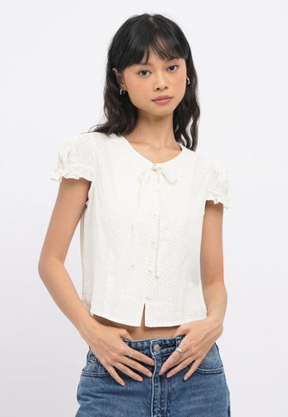 Short Sleeve Blouse with Tie Details
