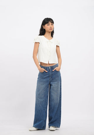 Short Sleeve Blouse with Tie Details
