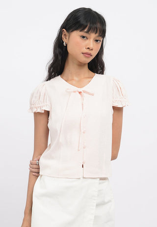 Short Sleeve Blouse with Tie Details
