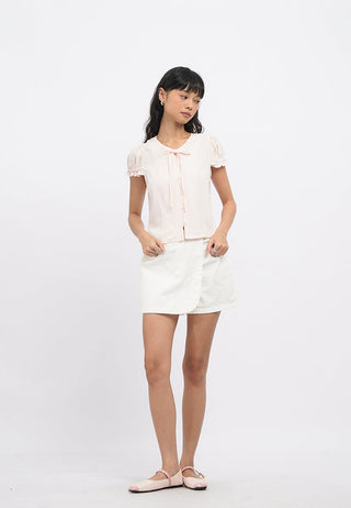 Short Sleeve Blouse with Tie Details