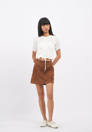 Tied Waist Short Sleeve Raglan Top