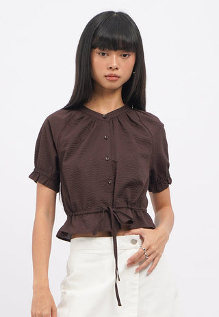 Tied Waist Short Sleeve Raglan Top