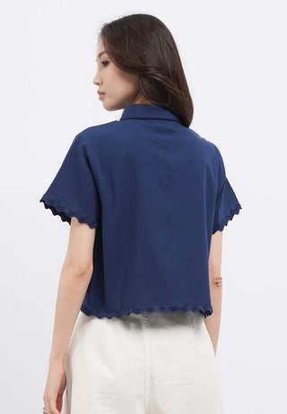 Scallop Trim Short Sleeve Crop Shirt