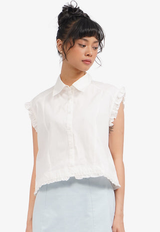 Sleeveless Blouse with Frill Details
