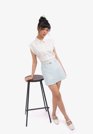 Sleeveless Blouse with Frill Details
