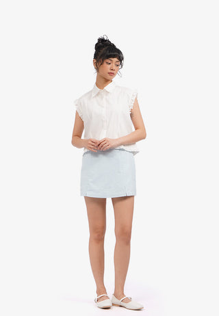 Sleeveless Blouse with Frill Details
