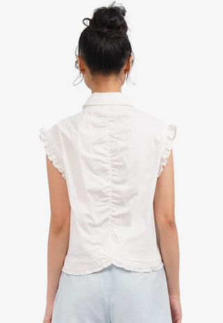 Sleeveless Blouse with Frill Details