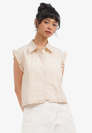 Sleeveless Blouse with Frill Details