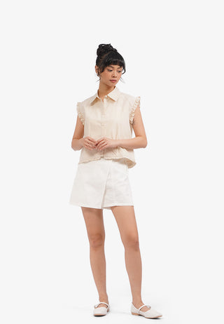 Sleeveless Blouse with Frill Details