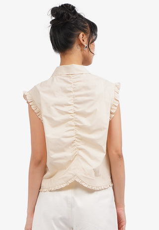 Sleeveless Blouse with Frill Details
