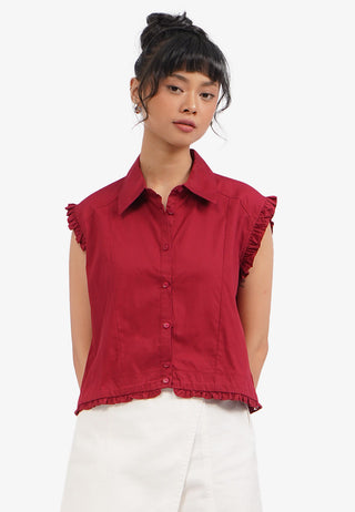 Sleeveless Blouse with Frill Details