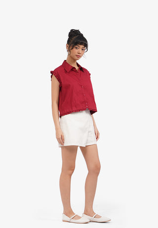Sleeveless Blouse with Frill Details