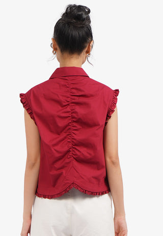 Sleeveless Blouse with Frill Details