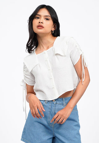 Wide Collar Short Sleeve Blouse