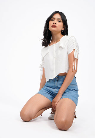 Wide Collar Short Sleeve Blouse