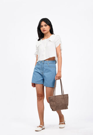 Wide Collar Short Sleeve Blouse