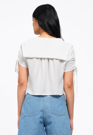 Wide Collar Short Sleeve Blouse