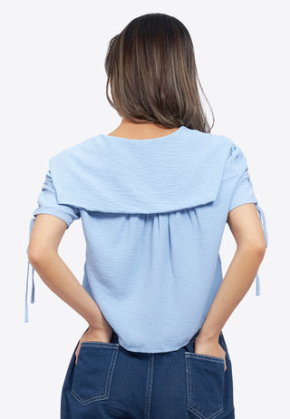 Ruched Sleeve Wide Collar Blouse